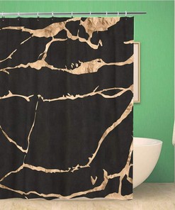 Rose Gold Marble Design Black Suede Shower Curtain, Waterproof Fabric, Home and Bathroom Decor
