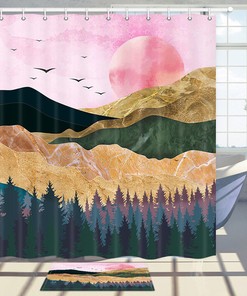 Rose Gold Mountain Sun Shower Curtain Home Decor