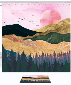Rose Gold Mountain Sun Shower Curtain Home Decor