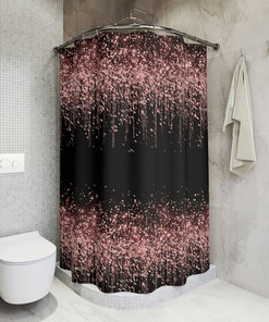 Rose Gold Shower Curtain - Glamorous and Chic Bathroom Decor with Black and Pink Design