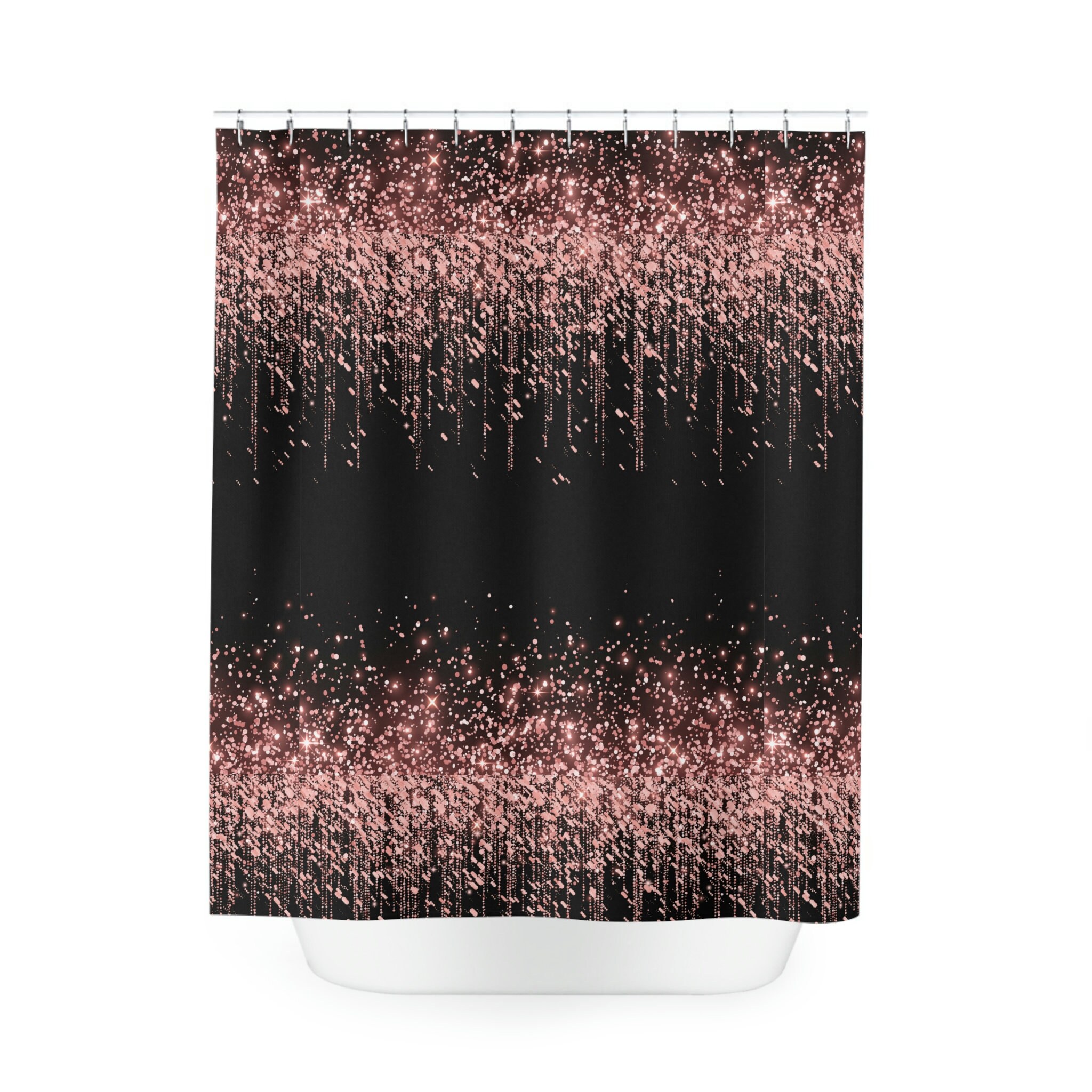 Rose Gold Shower Curtain - Glamorous and Chic Bathroom Decor with Black and Pink Design