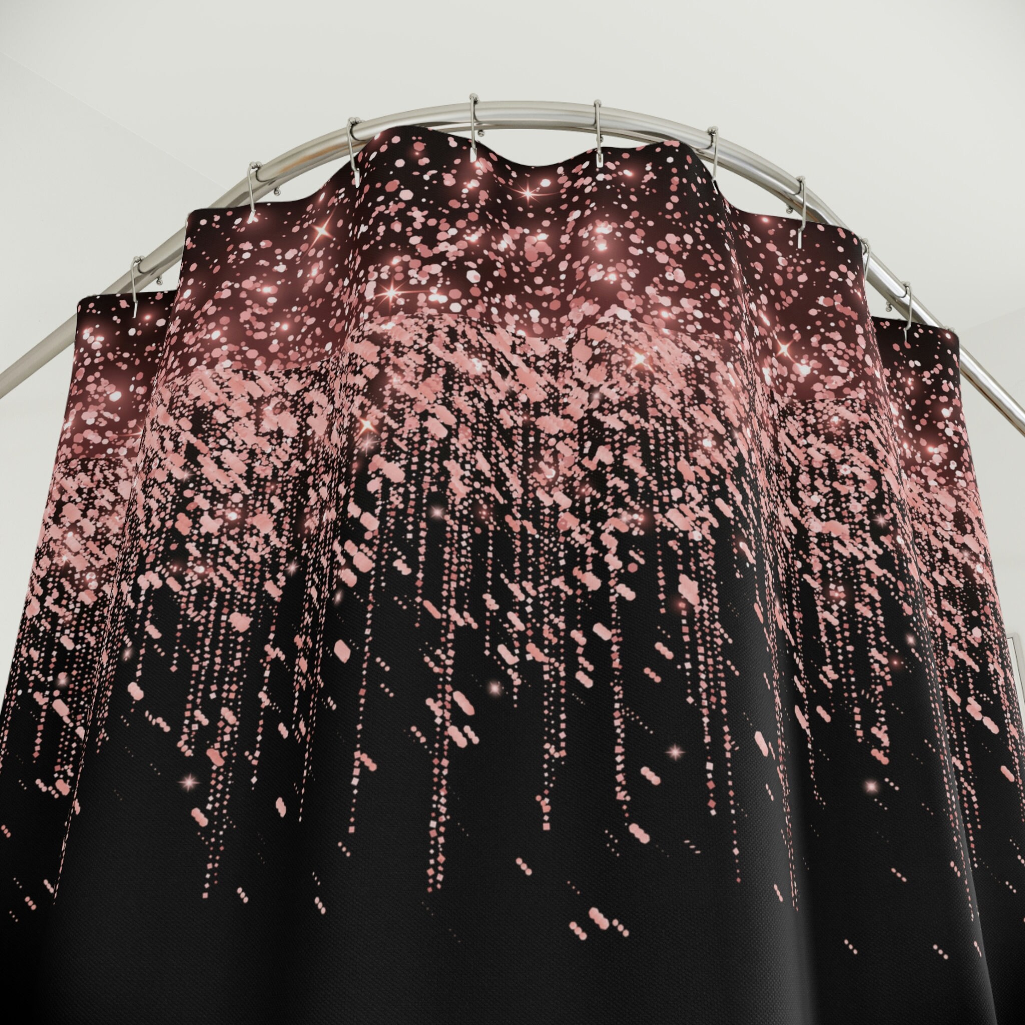 Rose Gold Shower Curtain - Glamorous and Chic Bathroom Decor with Black and Pink Design