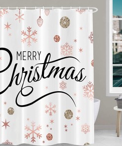 Rose Gold Snowflake Snowball Decor Shower Curtain for Merry Christmas Bathroom Decor 