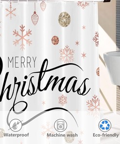 Rose Gold Snowflake Snowball Decor Shower Curtain for Merry Christmas Bathroom Decor