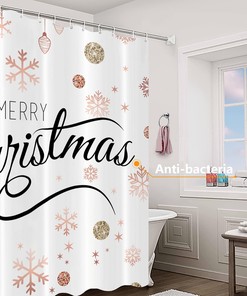 Rose Gold Snowflake Snowball Decor Shower Curtain for Merry Christmas Bathroom Decor 