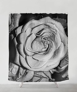 Rose Shower Curtain - Romantic and Bohemian Bathroom Decor with Black and White Art Print