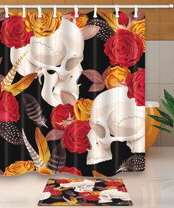 Rose Skull Fabric Shower Curtain Bathroom Decor