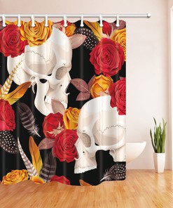 Rose Skull Fabric Shower Curtain Bathroom Decor
