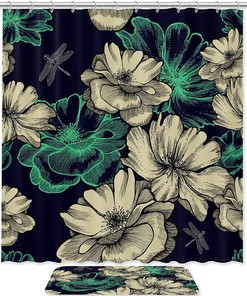 Roses and Dragonflies Shower Curtain with Microfiber Accents - Natural Bathroom Decor