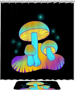 Round Mushrooms Shower Curtain in Yellow | Bathroom Decor