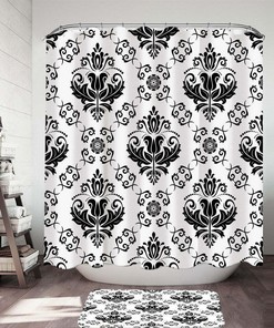 Royal Floral Shower Curtain - Elegant and Classic Black and White Bathroom Decor with Flower Design