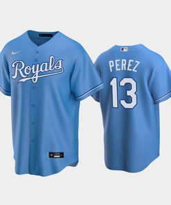 Royals 13 Salvador Perez Alternate Jersey Light Blue Jersey