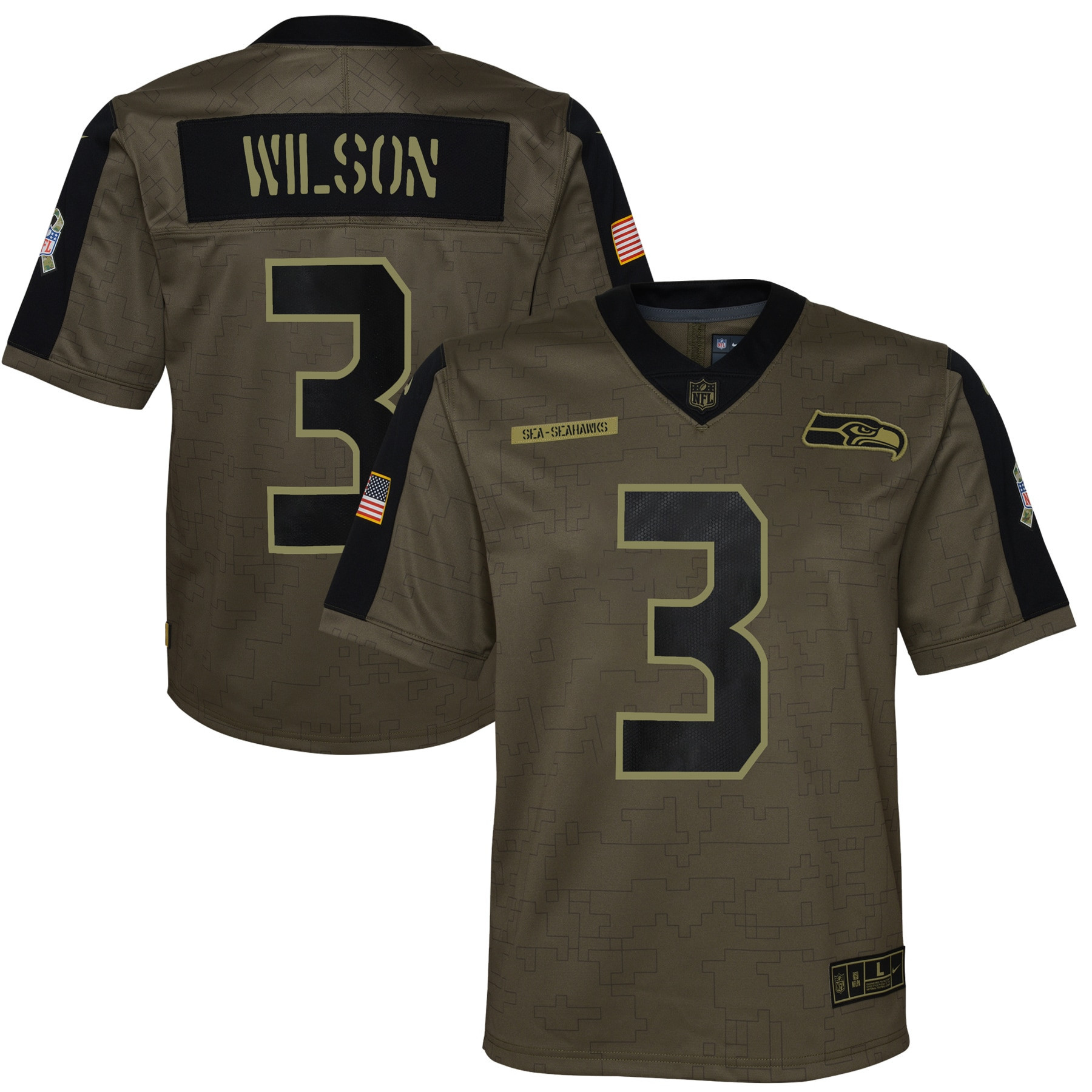 Russell Wilson Seattle Seahawks 2021 Salute To Service Game Jersey - Olive Nfl