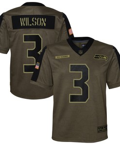 Russell Wilson Seattle Seahawks 2021 Salute To Service Game Jersey - Olive Nfl