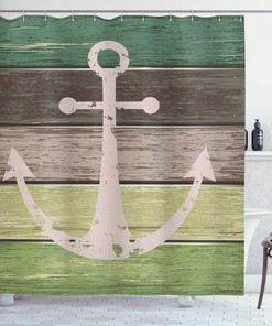 Rustic Anchor Shower Curtain, Grungy Sailing Motif on Wooden Plank Nautical- Home Decor