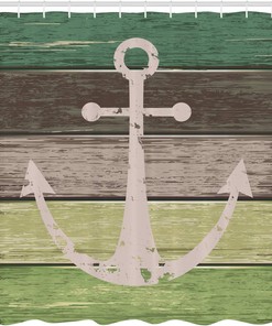 Rustic Anchor Shower Curtain, Grungy Sailing Motif on Wooden Plank Nautical- Home Decor