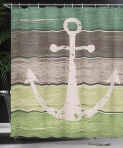 Rustic Anchor Shower Curtain, Grungy Sailing Motif on Wooden Plank Nautical- Home Decor