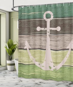 Rustic Anchor Shower Curtain, Grungy Sailing Motif on Wooden Plank Nautical- Home Decor