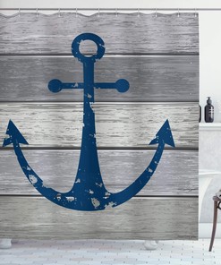 Rustic Anchor Shower Curtain, Timeworn Marine on Weathered Wooden Planks- Home Decor