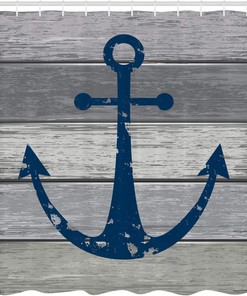 Rustic Anchor Shower Curtain, Timeworn Marine on Weathered Wooden Planks- Home Decor