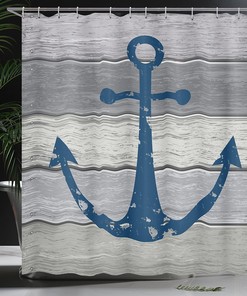 Rustic Anchor Shower Curtain, Timeworn Marine on Weathered Wooden Planks- Home Decor