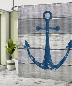 Rustic Anchor Shower Curtain, Timeworn Marine on Weathered Wooden Planks- Home Decor