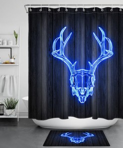Rustic Antler Rabbit Wood Plank Shower Curtain with Nature-inspired Design