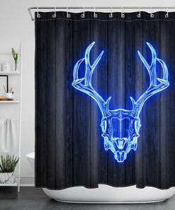 Rustic Antler Rabbit Wood Plank Shower Curtain with Nature-inspired Design