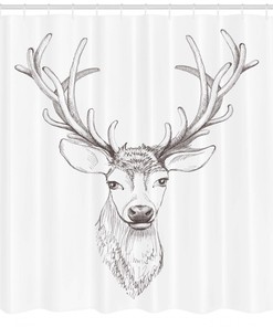 Rustic Antlers Pattern Fabric Shower Curtain - Cabin Bathroom Decor
