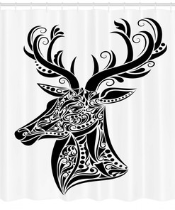 Rustic Antlers Pattern Fabric Shower Curtain - Cabin Bathroom Decor