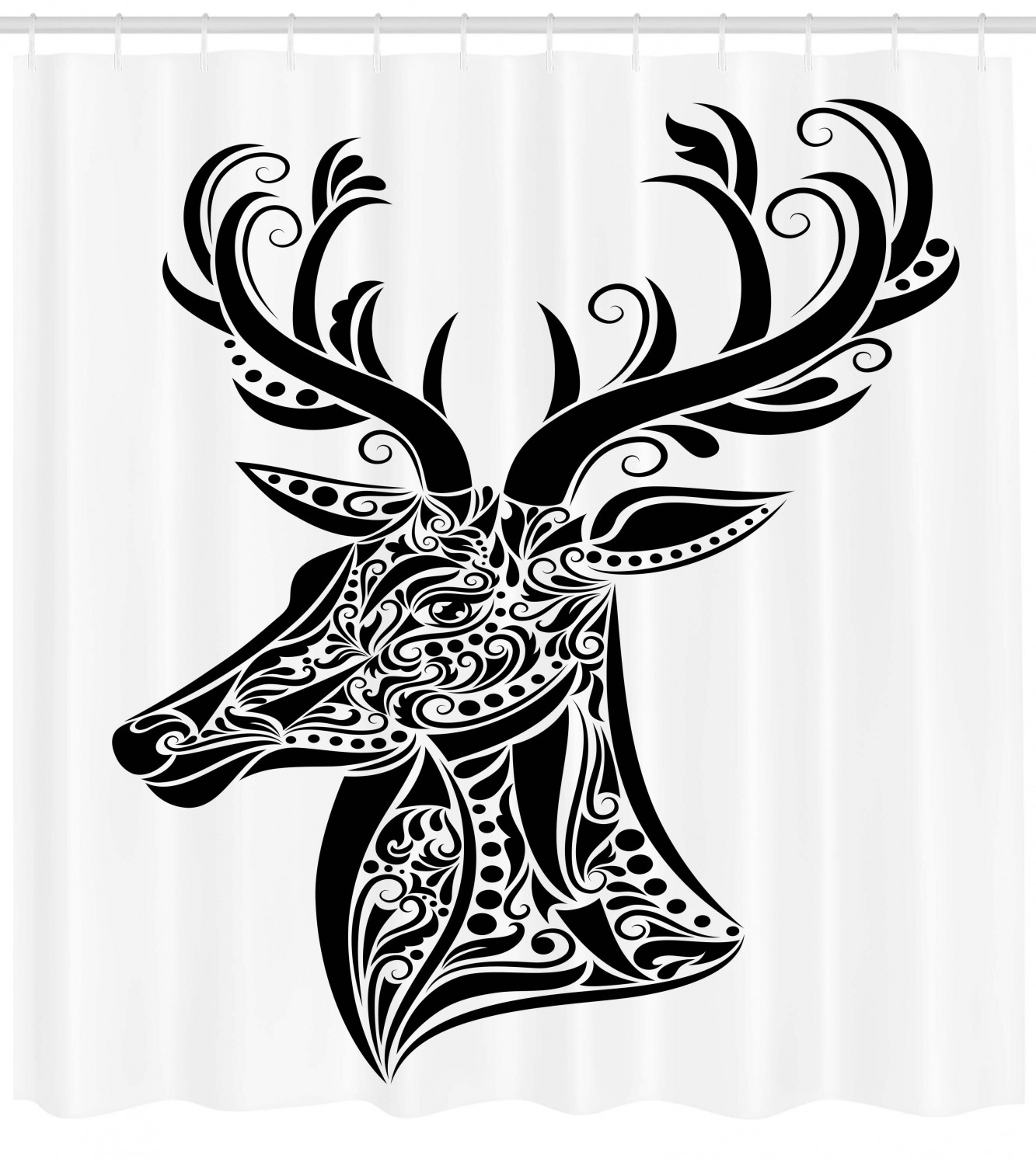 Rustic Antlers Pattern Fabric Shower Curtain - Cabin Bathroom Decor