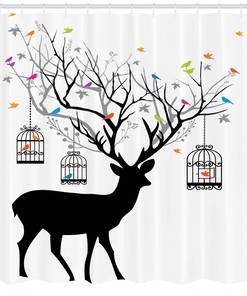 Rustic Antlers Pattern Fabric Shower Curtain - Cabin Bathroom Decor