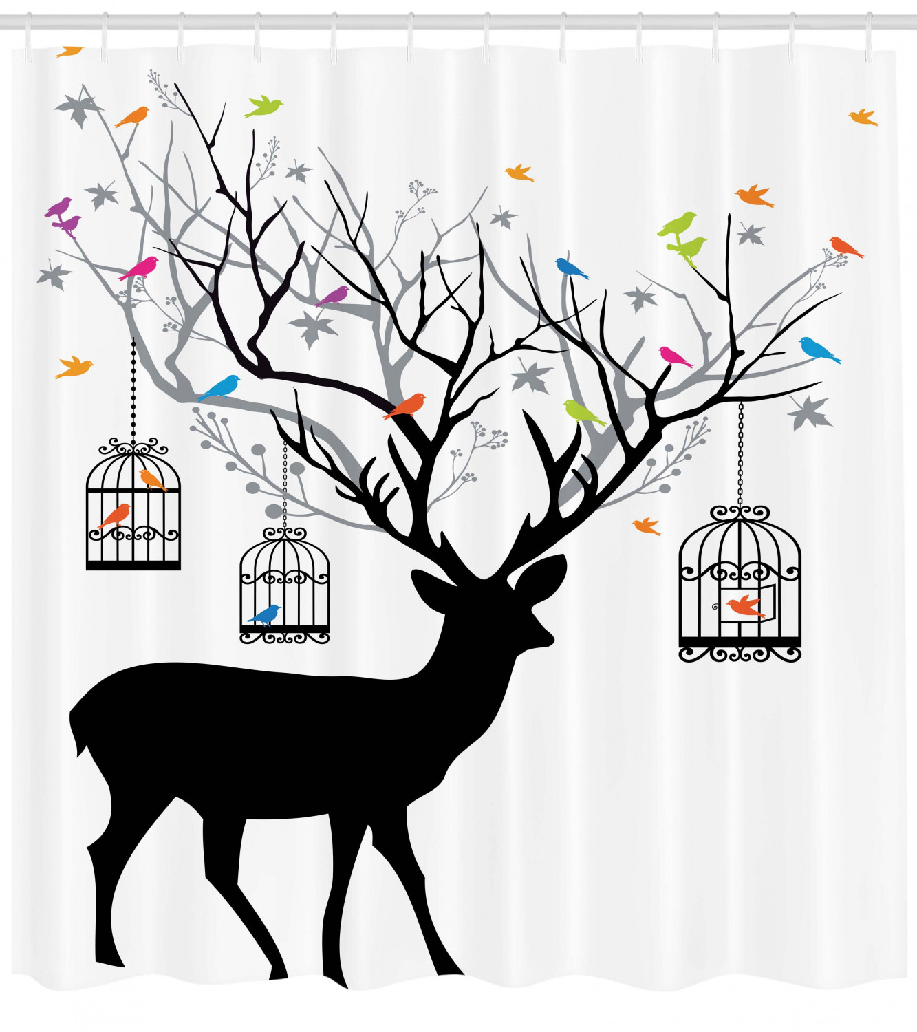 Rustic Antlers Pattern Fabric Shower Curtain - Cabin Bathroom Decor