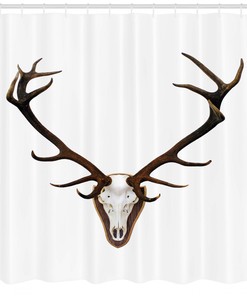 Rustic Antlers Pattern Fabric Shower Curtain - Cabin Bathroom Decor