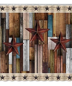 Rustic Barn Door Texas Star Shower Curtain - Brown Gray Wooden Board Planks Hardwood Vintage Print for Farmhouse Bathroom Home Decor