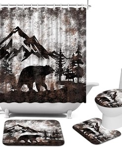 Rustic Bear Forest Shower Curtain - Wild Animal Bathroom Decor