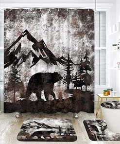 Rustic Bear Forest Shower Curtain - Wild Animal Bathroom Decor