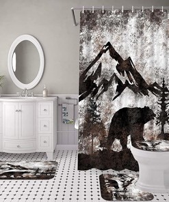 Rustic Bear Forest Shower Curtain - Wild Animal Bathroom Decor