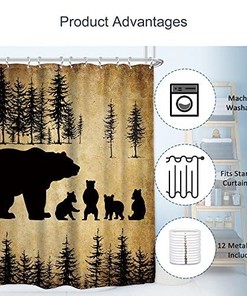 Rustic Bear Shower Curtain Perfect for a Cabin Wildlife Bathroom