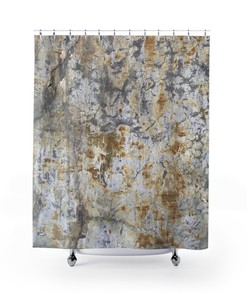 Rustic Bohemian Abstract Art Boho Shower Curtain, Wood Gold Grey Brown White, Bathroom Decoration