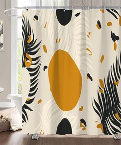 Rustic Boho Geometric Leaves Shower Curtain with Neutral Aesthetic 