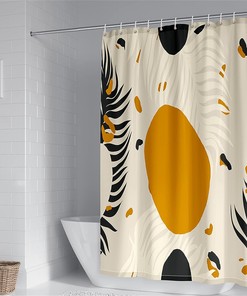 Rustic Boho Geometric Leaves Shower Curtain with Neutral Aesthetic 