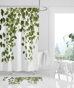 Rustic Botanical Farmhouse Shower Curtain with Green Vine Leaves - Boho Bathroom Decor