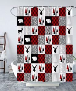 Rustic Cabin Deer Plaid Shower Curtain Perfect for Hunting and Camping Bathroom Decor