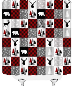Rustic Cabin Deer Plaid Shower Curtain Perfect for Hunting and Camping Bathroom Decor
