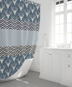 Rustic Deer Chevrons Shower Curtain for Country Bathroom Decor