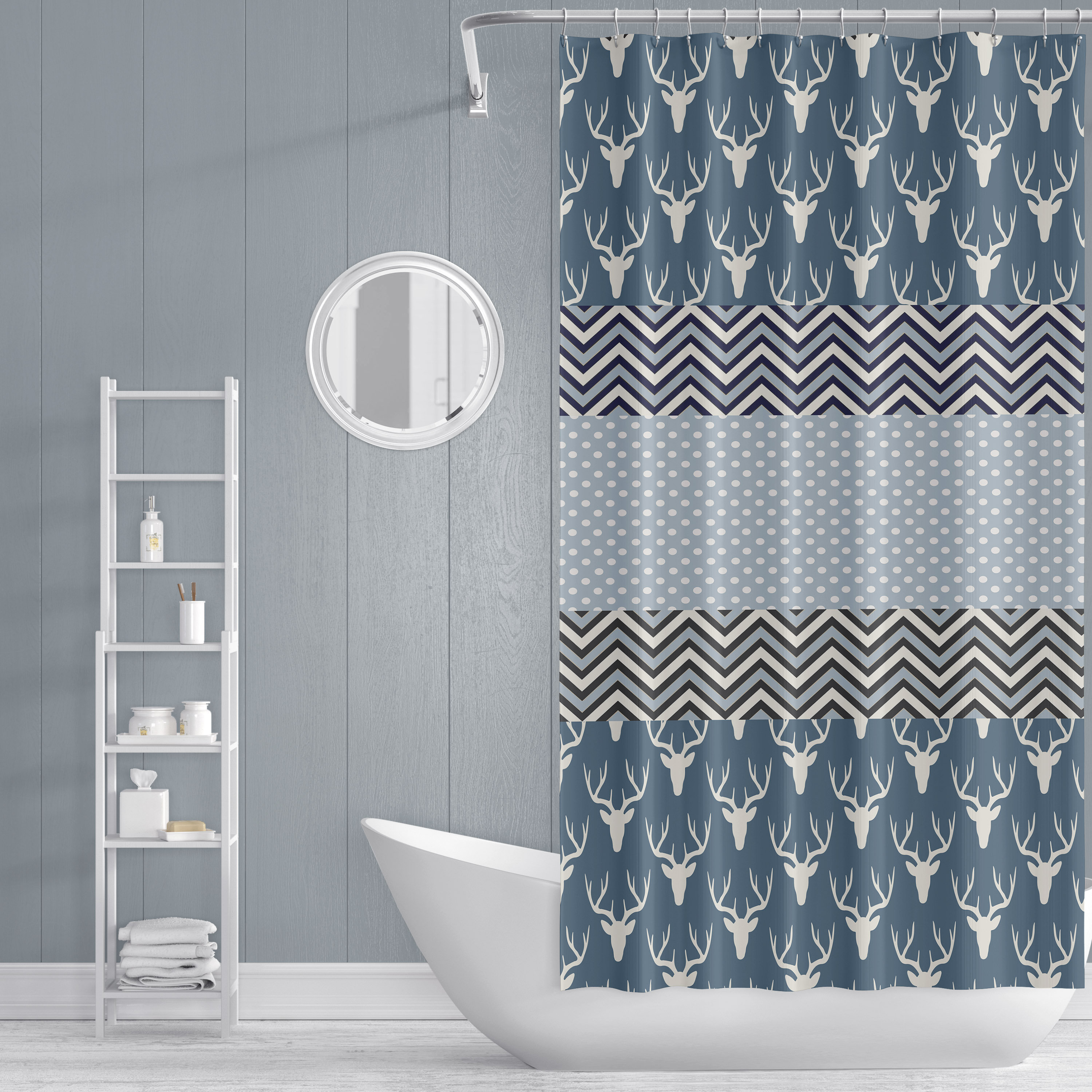 Rustic Deer Chevrons Shower Curtain for Country Bathroom Decor