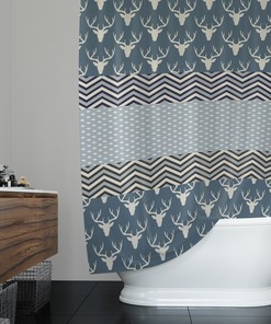 Rustic Deer Chevrons Shower Curtain for Country Bathroom Decor