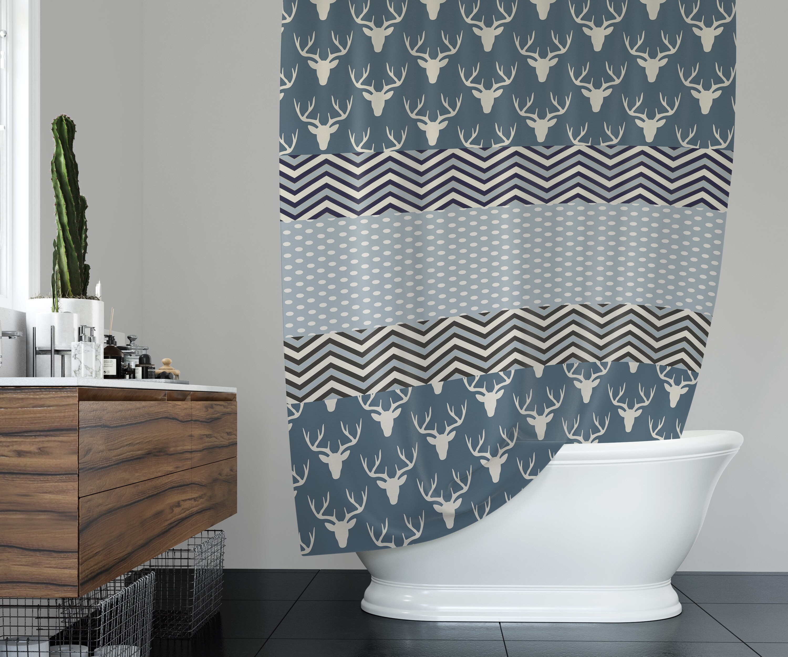 Rustic Deer Chevrons Shower Curtain for Country Bathroom Decor