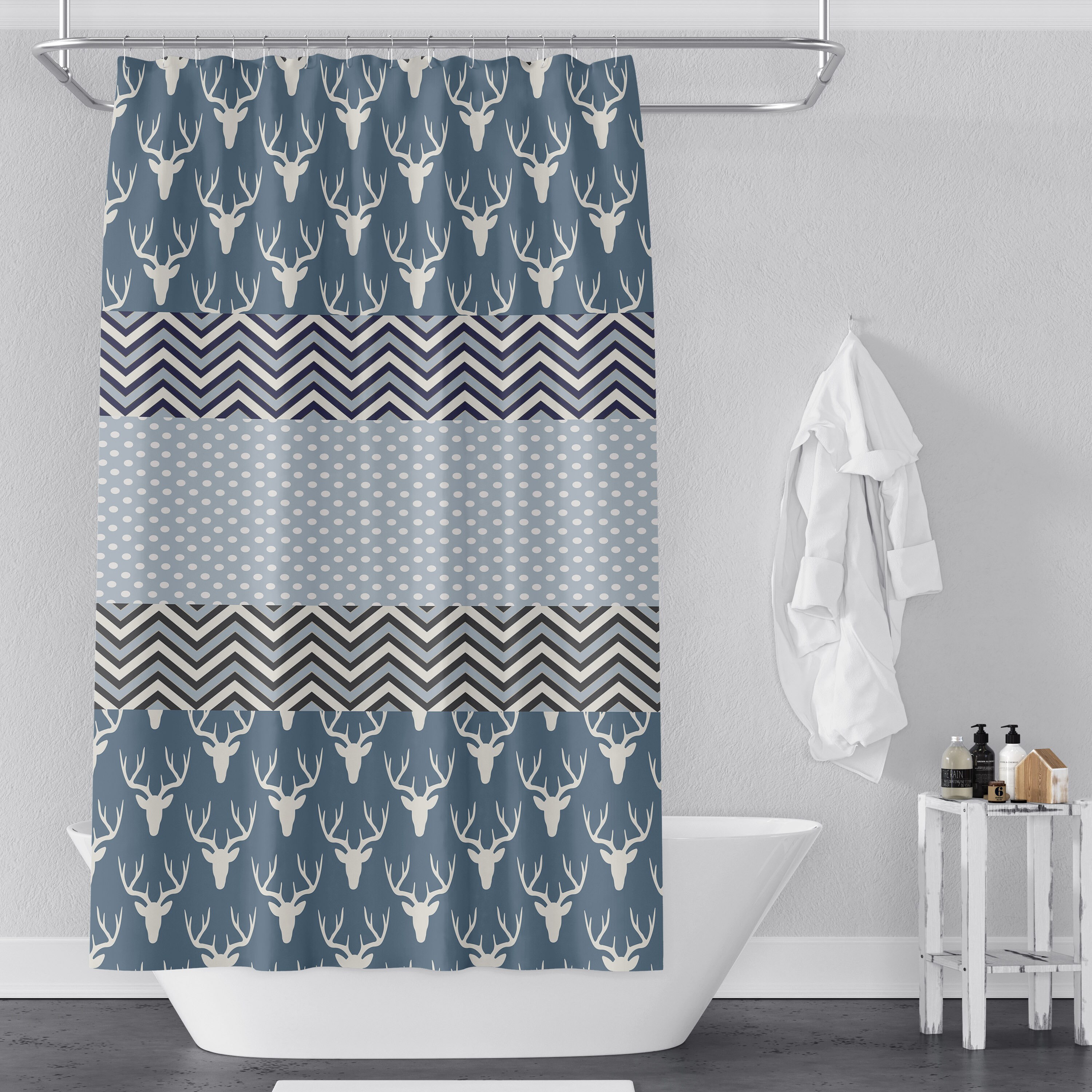 Rustic Deer Chevrons Shower Curtain for Country Bathroom Decor